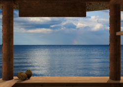 Ocean viewed from a kiosk